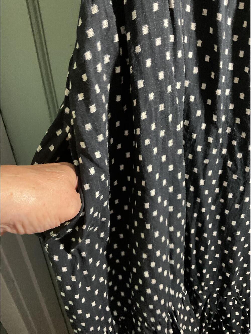 Knox Rose Black & White Dot Print Wrap Dress Size L Puff Sleeve Tiered Midi - Picture 9 of 11